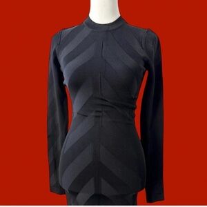 French Connection Black Chevron Long Sleeve Top